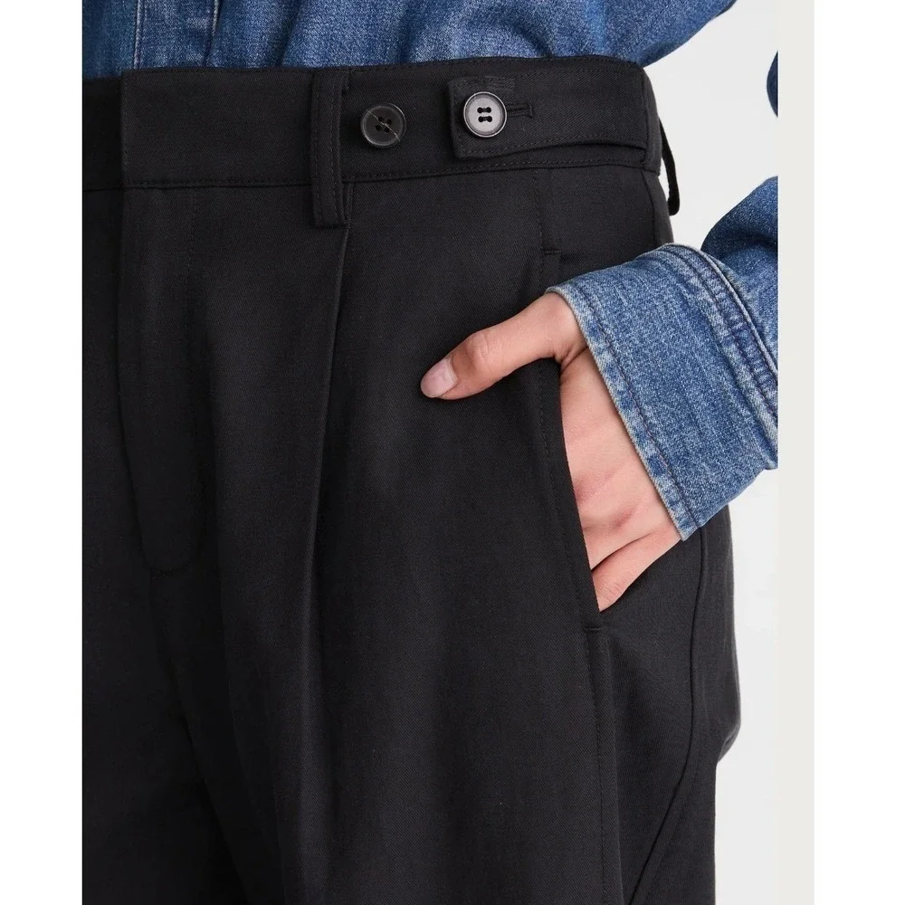Madewell Barrel-Leg Trouser Pant Black Drapey Twill Lyocell Linen Pleated Size 8